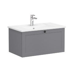 Vitra Root Classic 68794 Lavabo Dolabı, Tek Çekmeceli, 80 Cm, Mat Gri, Köşeli Lavabolu